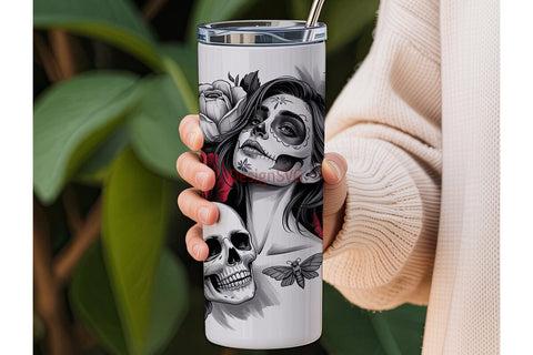 Gothic Sugar Skull Girl 20oz Tumbler Sublimation DesignSVG 