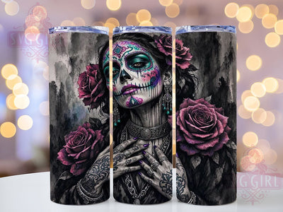 Gothic Sugar Skull Woman 20oz Tumbler, Gothic Skull, Sugar Skull, Woman Motif, Sublimation Wrap, 20oz Tumbler, Dark Aesthetic, Mystic Charm Sublimation SvggirlplusArt 