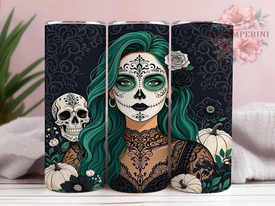 Gothic Sugar Skull Woman 20oz Tumbler, Sugar Skull, Gothic Woman, Dia De Los Muertos, 20oz Wrap, Dark Spooky, Sublimation Tumbler, Festive Pattern Sublimation Li Zamperini 