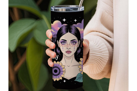 Gothic Sunflower Girl 20oz Tumbler Wrap Sublimation DesignSVG 