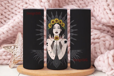 Gothic Sunflower Mandala 20oz Tumbler Sublimation DesignSVG 