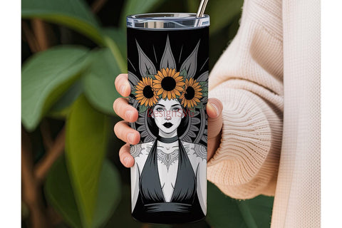 Gothic Sunflower Mandala 20oz Tumbler Sublimation DesignSVG 