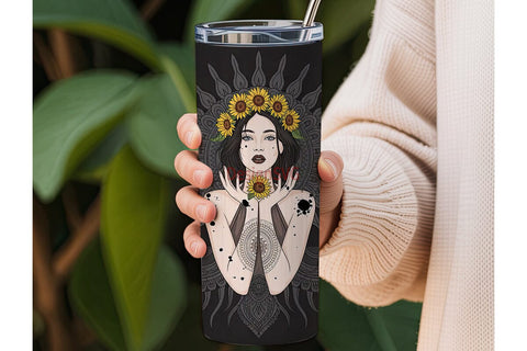Gothic Sunflower Mandala 20oz Tumbler Sublimation DesignSVG 