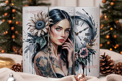 Gothic Sunflower Woman 20oz Tumbler Wrap Sublimation DesignSVG 