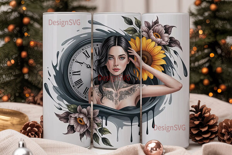 Gothic Sunflower Woman 20oz Tumbler Wrap Sublimation DesignSVG 