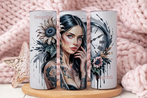 Gothic Sunflower Woman 20oz Tumbler Wrap Sublimation DesignSVG 