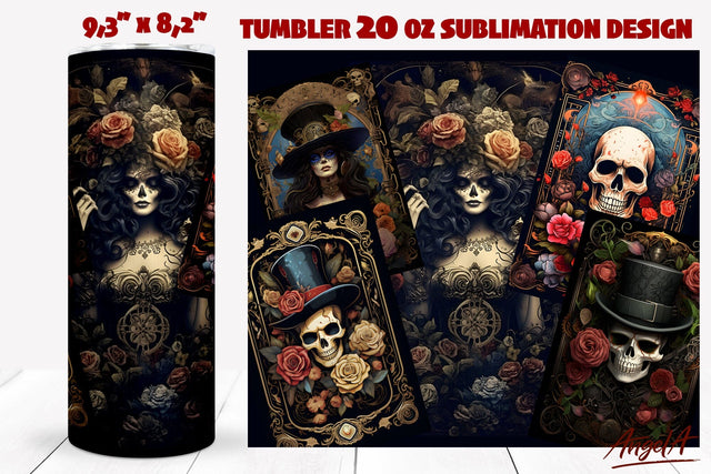 Gothic tumbler wrap / Gothic skull, Queen / Tarot card Sublimation Angelina Semenova 