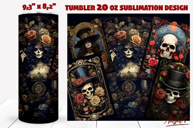 Gothic tumbler wrap / Gothic skull, Queen / Tarot card Sublimation Angelina Semenova 
