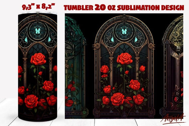 Gothic tumbler wrap / Gothic window / dark floral tumbler Sublimation Angelina Semenova 