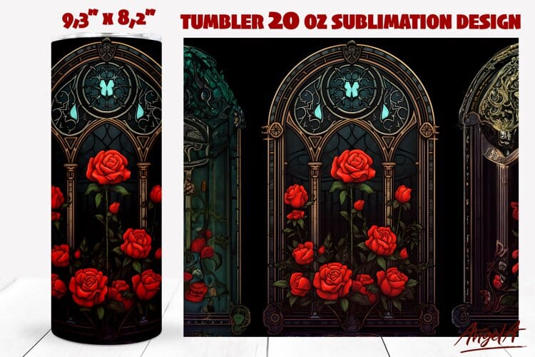 Gothic tumbler wrap / Gothic window / dark floral tumbler Sublimation Angelina Semenova 