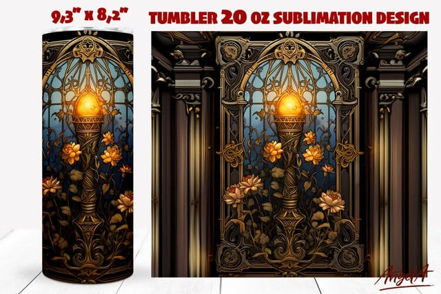 Gothic tumbler wrap / Gothic window / floral tumbler wrap Sublimation Angelina Semenova 