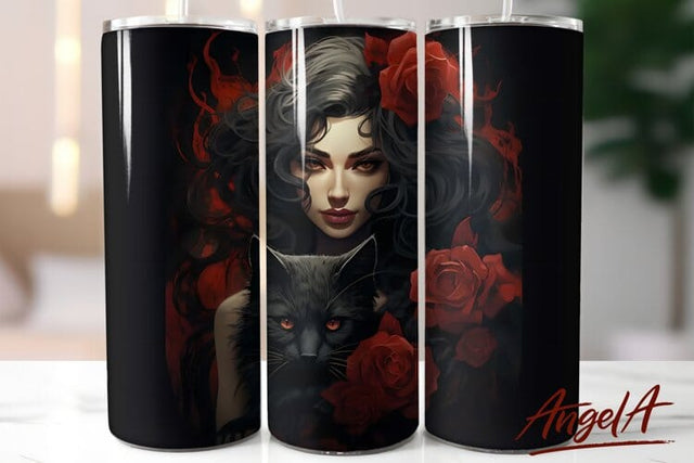 Gothic tumbler wrap / gothic witch, roses / black tumbler Sublimation Angelina Semenova 