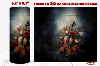 Gothic tumbler wrap / music tumbler / violin and rose flower Sublimation Angelina Semenova 