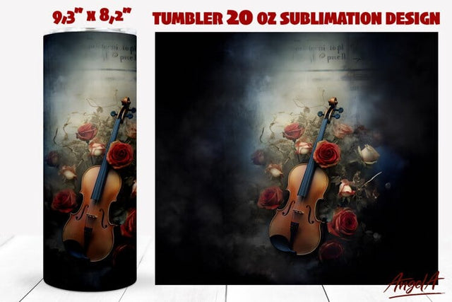 Gothic tumbler wrap / music tumbler / violin and rose flower Sublimation Angelina Semenova 
