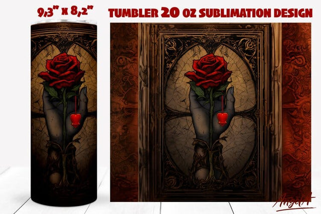 Gothic tumbler wrap / mystical tumbler / hand, red rose Sublimation Angelina Semenova 
