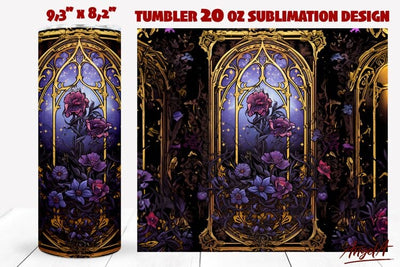Gothic tumbler wrap / purple flowers tumbler / tarot card Sublimation Angelina Semenova 