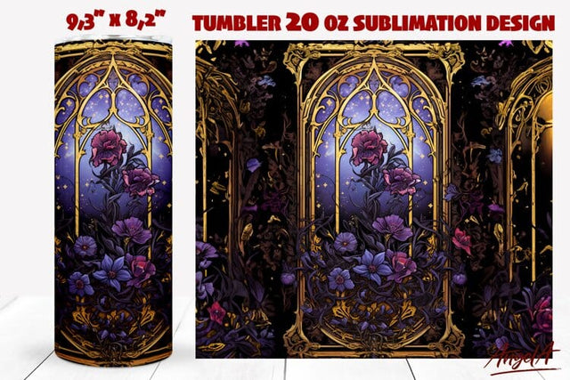 Gothic tumbler wrap / purple flowers tumbler / tarot card Sublimation Angelina Semenova 