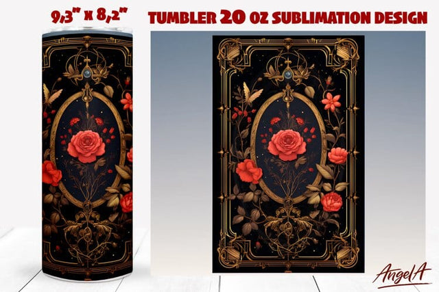 Gothic tumbler wrap / red flowers tumbler / tarot card Sublimation Angelina Semenova 