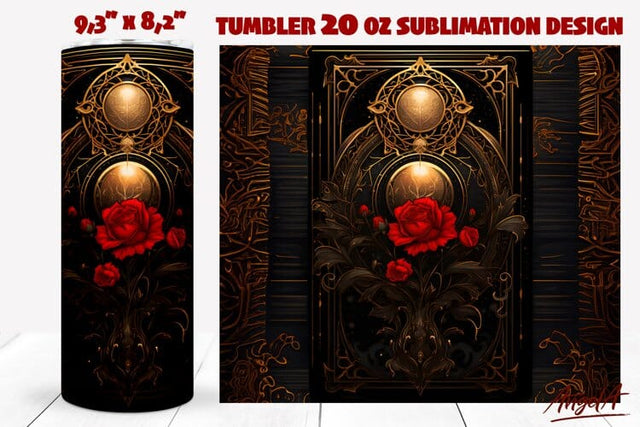 Gothic tumbler wrap / red rose flowers / floral tumbler wrap Sublimation Angelina Semenova 