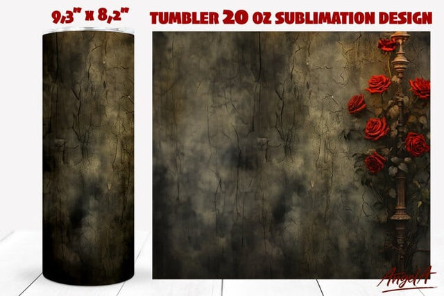 Gothic tumbler wrap / retro tumbler / lamp, red roses Sublimation Angelina Semenova 