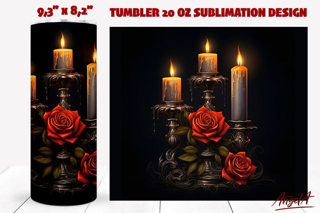 Gothic tumbler wrap sublimation / Gothic candles, roses png Sublimation Angelina Semenova 