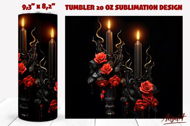 Gothic tumbler wrap sublimation / Gothic candles, roses png Sublimation Angelina Semenova 