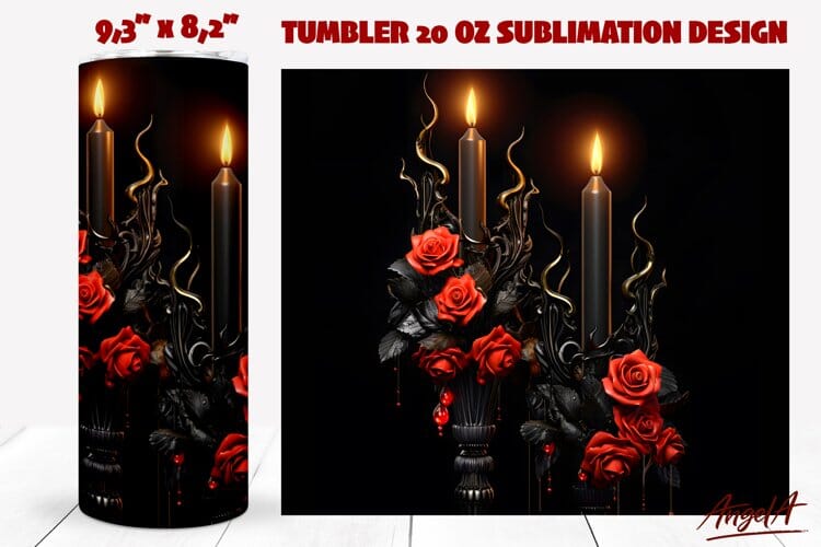 Gothic tumbler wrap sublimation / Gothic candles, roses png Sublimation Angelina Semenova 