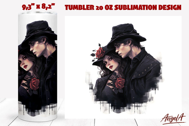 Gothic tumbler wrap sublimation / watercolor couple in love Sublimation Angelina Semenova 