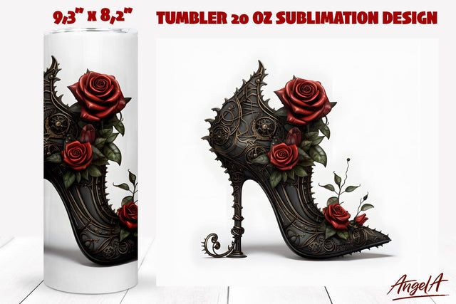 Gothic tumbler wrap sublimation / witch shoes, red Roses png Sublimation Angelina Semenova 