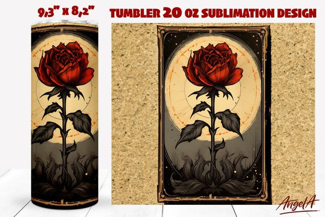 Gothic tumbler wrap / tarot card / red rose, retro flowers Sublimation Angelina Semenova 