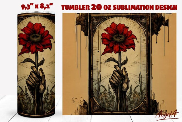 Gothic tumbler wrap / tarot card / red rose, retro flowers Sublimation Angelina Semenova 