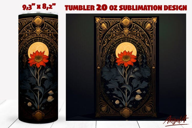 Gothic tumbler wrap / Tarot card / retro red flower tumbler Sublimation Angelina Semenova 
