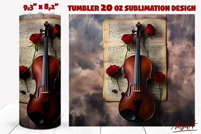 Gothic tumbler wrap / violin/ music tumbler / music notes Sublimation Angelina Semenova 
