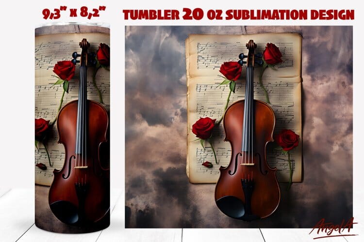 Gothic tumbler wrap / violin/ music tumbler / music notes Sublimation Angelina Semenova 