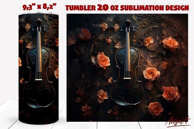 Gothic tumbler wrap / violin/ music tumbler / rose flowers Sublimation Angelina Semenova 