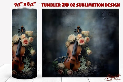 Gothic tumbler wrap / violin/ music tumbler / rose flowers Sublimation Angelina Semenova 