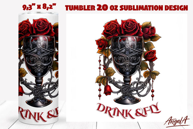 Gothic tumbler wrap, wine glass, red roses, Sublimation Angelina Semenova 