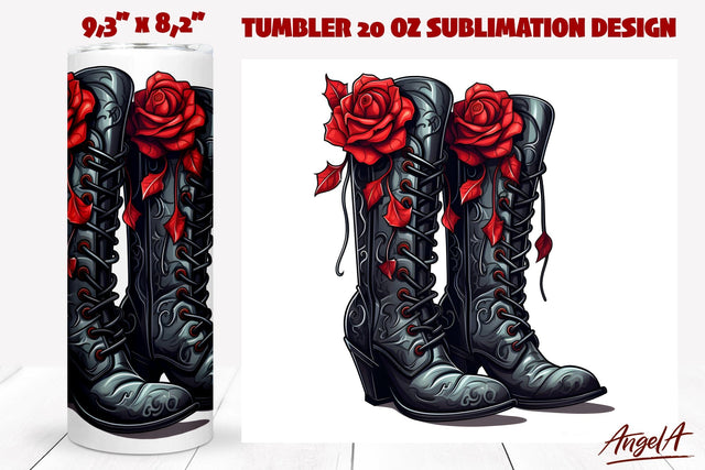 Gothic tumbler wrap, witch high heel shoes, cowgirl boots Sublimation Angelina Semenova 