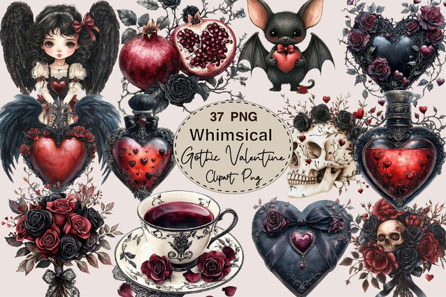 Gothic Valentine Clipart Bundle PNG Sublimation SVGArt 