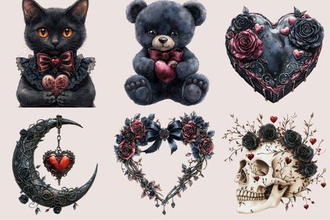 Gothic Valentine Clipart Bundle PNG Sublimation SVGArt 