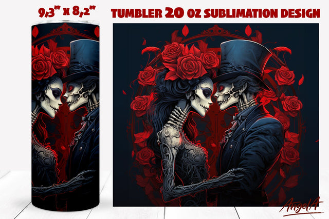 Gothic valentine tumbler wrap, Skeleton couple Sublimation Angelina Semenova 