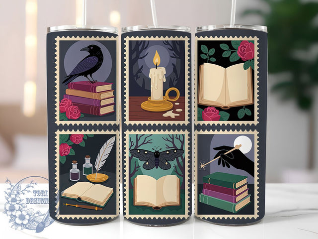 Gothic Vintage Books Stamp Tumbler, Stamp Collage Tumbler Wrap, Dark Academia Sublimation Design, 20Oz Skinny Tumbler Wrap, Vintage Book Lover Drinkware, Gothic Library Tumbler, Antique Stamp Wrap Sublimation ToriDesigns 
