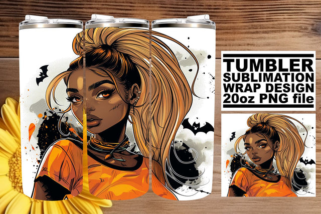 Gothic Watercolor Afro Woman Halloween Tumbler Wrap Sublimation afrosvg 