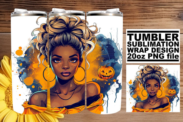 Gothic Watercolor Afro Woman Halloween Tumbler Wrap Sublimation afrosvg 