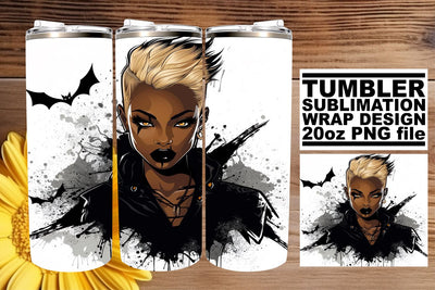 Gothic Watercolor Halloween Tumbler Wrap Afro Portrait Sublimation afrosvg 