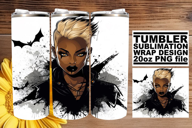 Gothic Watercolor Halloween Tumbler Wrap Afro Portrait Sublimation afrosvg 