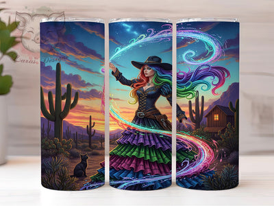 Gothic Western Witch Cowgirl Tumbler, Western Witch Cup, 20Oz Skinny Tumbler Wrap, Spooky Cowgirl Sublimation, Witchy Vibes Drinkware, Halloween Western Gift, Digital Gothic Western Art Sublimation Lara' s Designs 