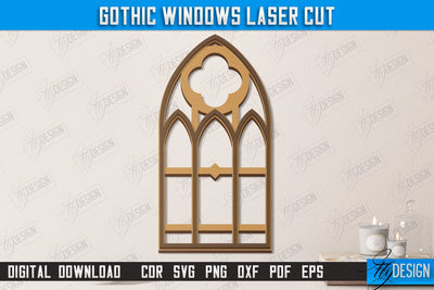 Gothic Window | Gothic Style | Window Frame | Gothic Window Arches | CNC File SVG Fly Design 