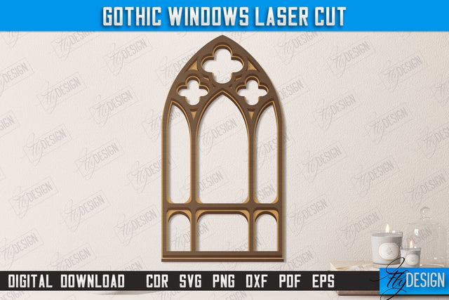 Gothic Window | Gothic Style | Window Frame | Gothic Window Arches | CNC File SVG Fly Design 