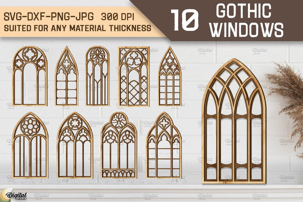 Gothic Window SVG Bundle. Layered Arched Window Frame Laser Cut - So Fontsy